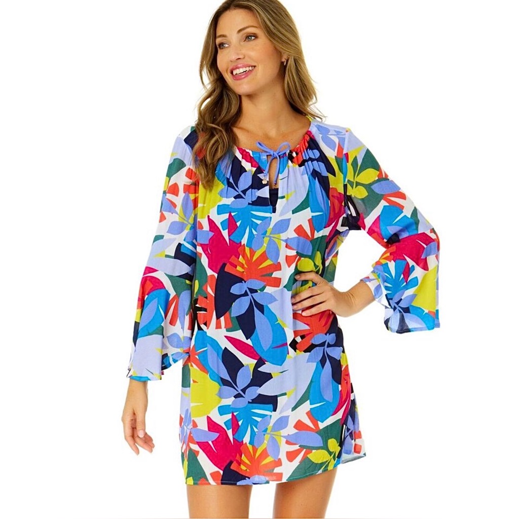 Anne Cole Colorful Tropical Floral Swimsuit Cover Up Dress Tunic Xs/S